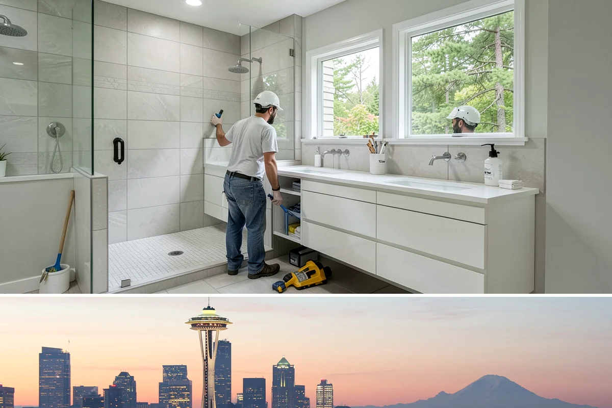 Bathroom Flooring in Seattle, King County, WA - Bathroom flooring installs cleanly indoors and can be completed any time of year regardless of the weather outside.