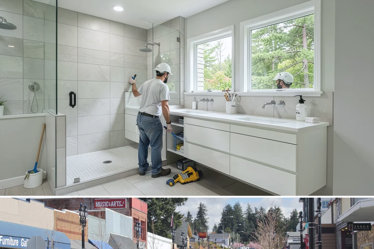 Bay Window Installation in Bothell, King County, WA - Because bay installations open the wall and add a small roof, we schedule them during drier spells to keep the structure...