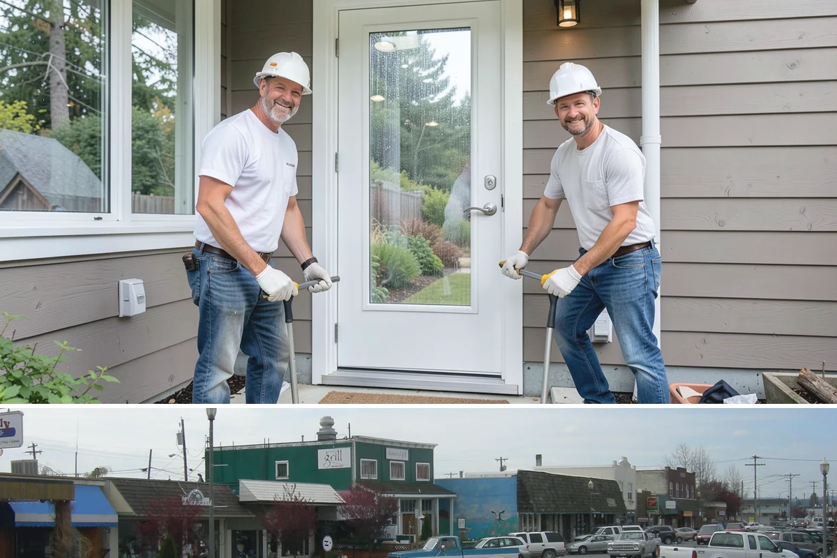 Bay Window Installation in Stanwood, Snohomish County, WA - Because bay installations open the wall and add a small roof, we schedule them during drier spells to keep the structure...