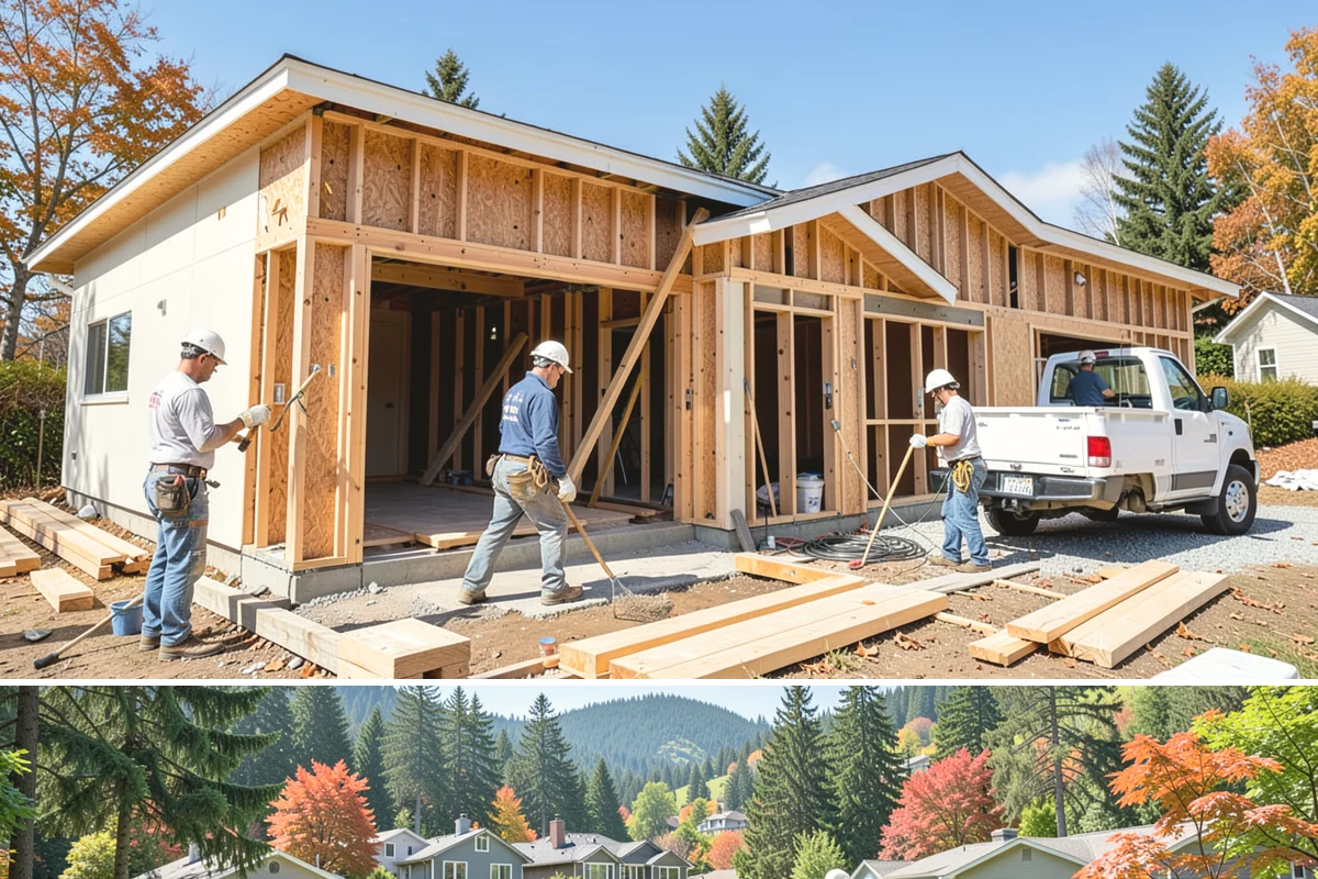 Bedroom Addition in Fircrest, Pierce County, WA - Exterior framing is best done in dry summer weather, with interior finishing suited to any season.