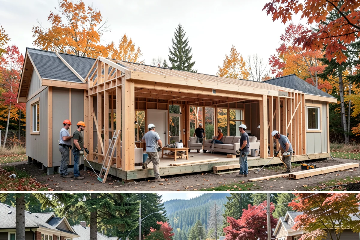 Bedroom Addition in Hunts Point, King County, WA - Exterior framing is best done in dry summer weather, with interior finishing suited to any season.