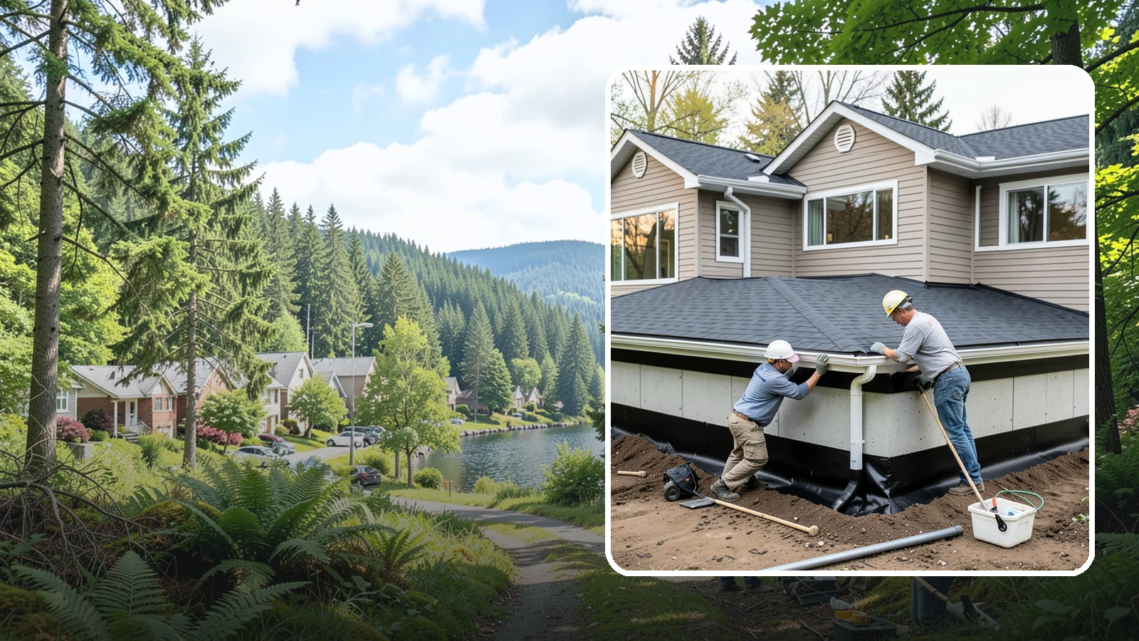 Below-Grade Waterproofing in Lake Forest Park, King County, WA - Protecting foundation walls and floors that sit below ground from hydrostatic pressure and seepage.