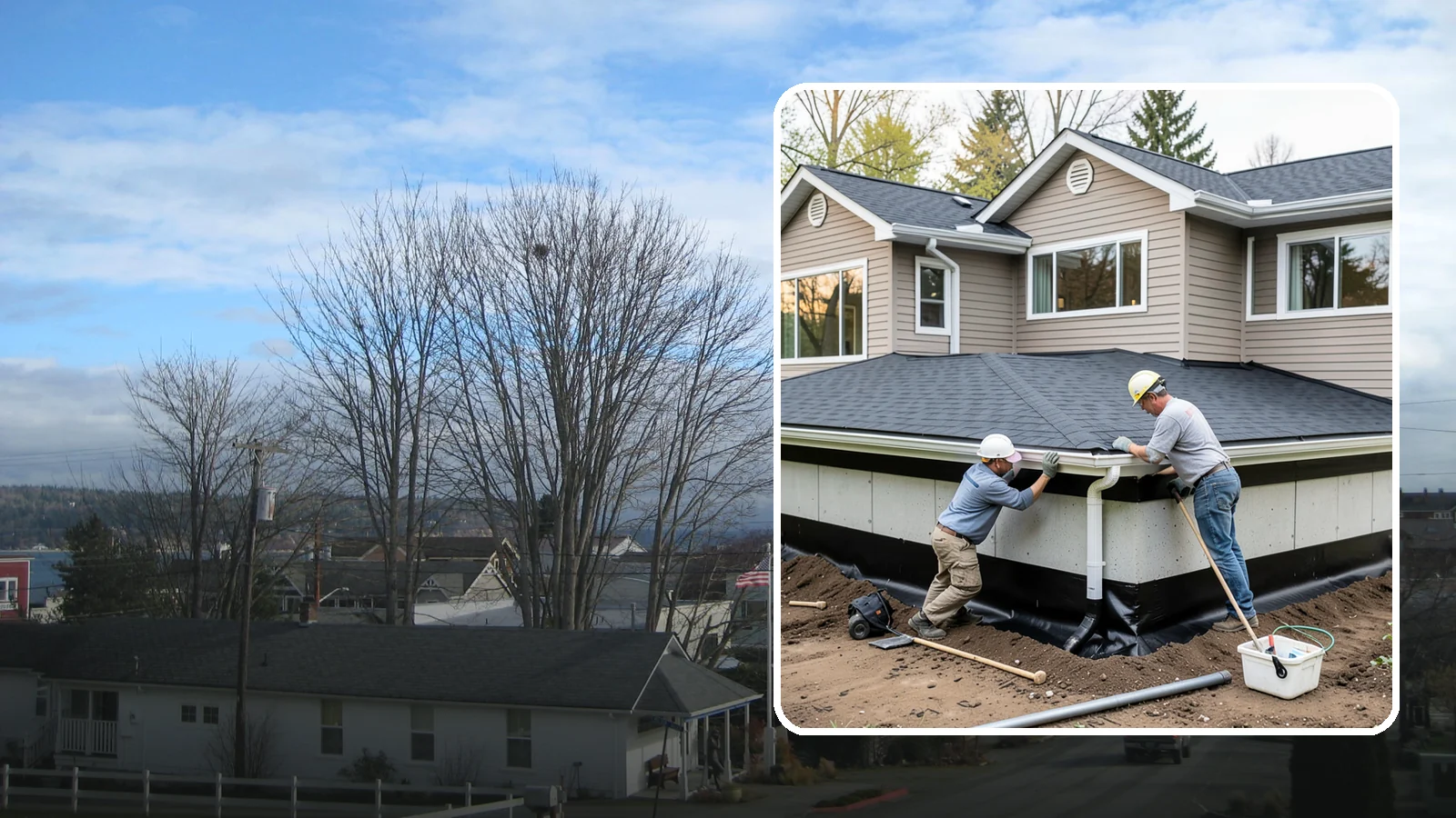 Below-Grade Waterproofing in Langley, Island County, WA - Protecting foundation walls and floors that sit below ground from hydrostatic pressure and seepage.