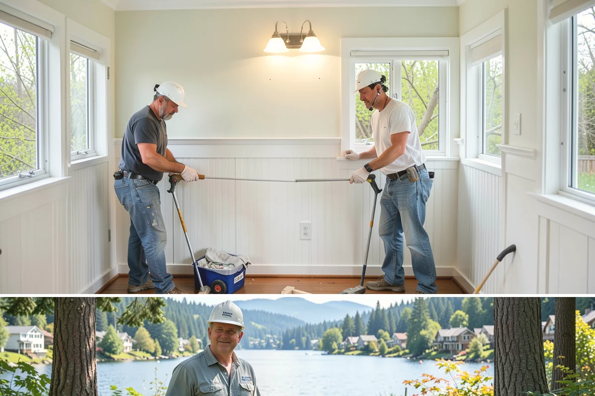 Board and Batten Installation in Milton, King County, WA - This interior wall treatment installs on schedule in any season and is well suited to rainy-day PNW remodels.