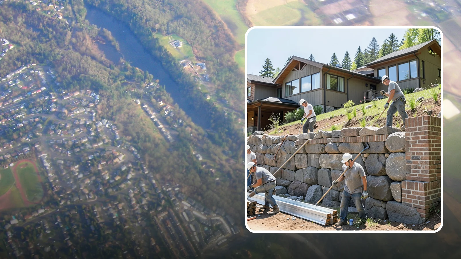 Boulder Retaining Wall in Algona, King County, WA - Placing large natural boulders to hold back slope with a rugged, organic look suited to Northwest landscapes.