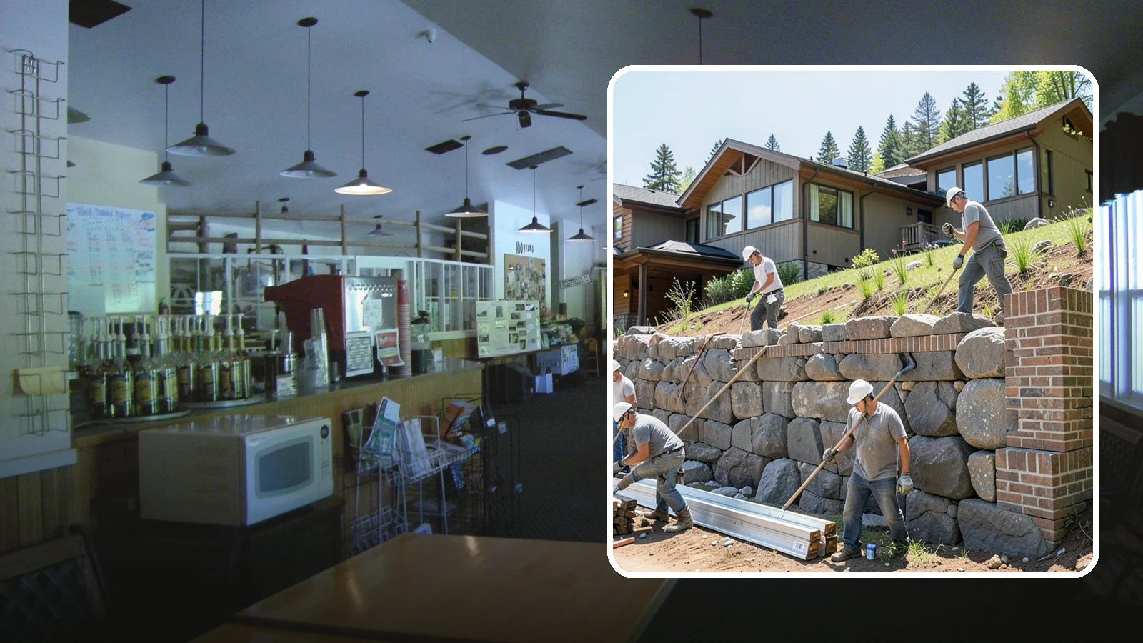 Boulder Retaining Wall in Black Diamond, King County, WA - Placing large natural boulders to hold back slope with a rugged, organic look suited to Northwest landscapes.