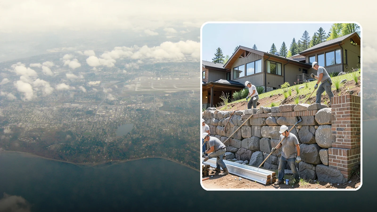 Boulder Retaining Wall in Burien, King County, WA - Placing large natural boulders to hold back slope with a rugged, organic look suited to Northwest landscapes.
