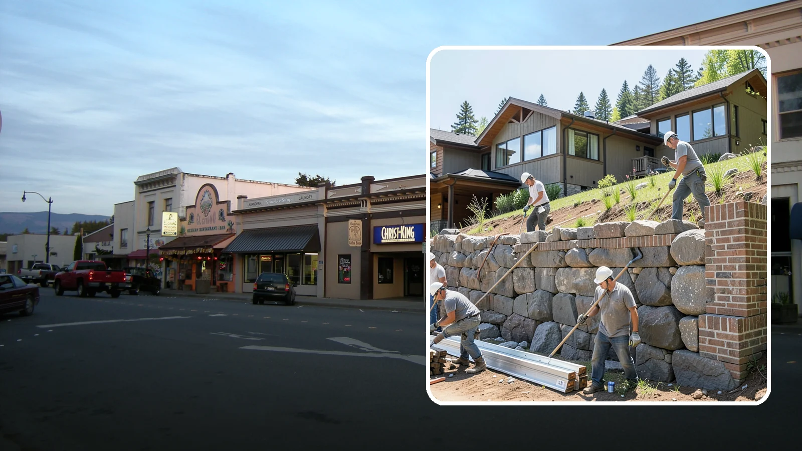 Boulder Retaining Wall in Burlington, Skagit County, WA - Placing large natural boulders to hold back slope with a rugged, organic look suited to Northwest landscapes.