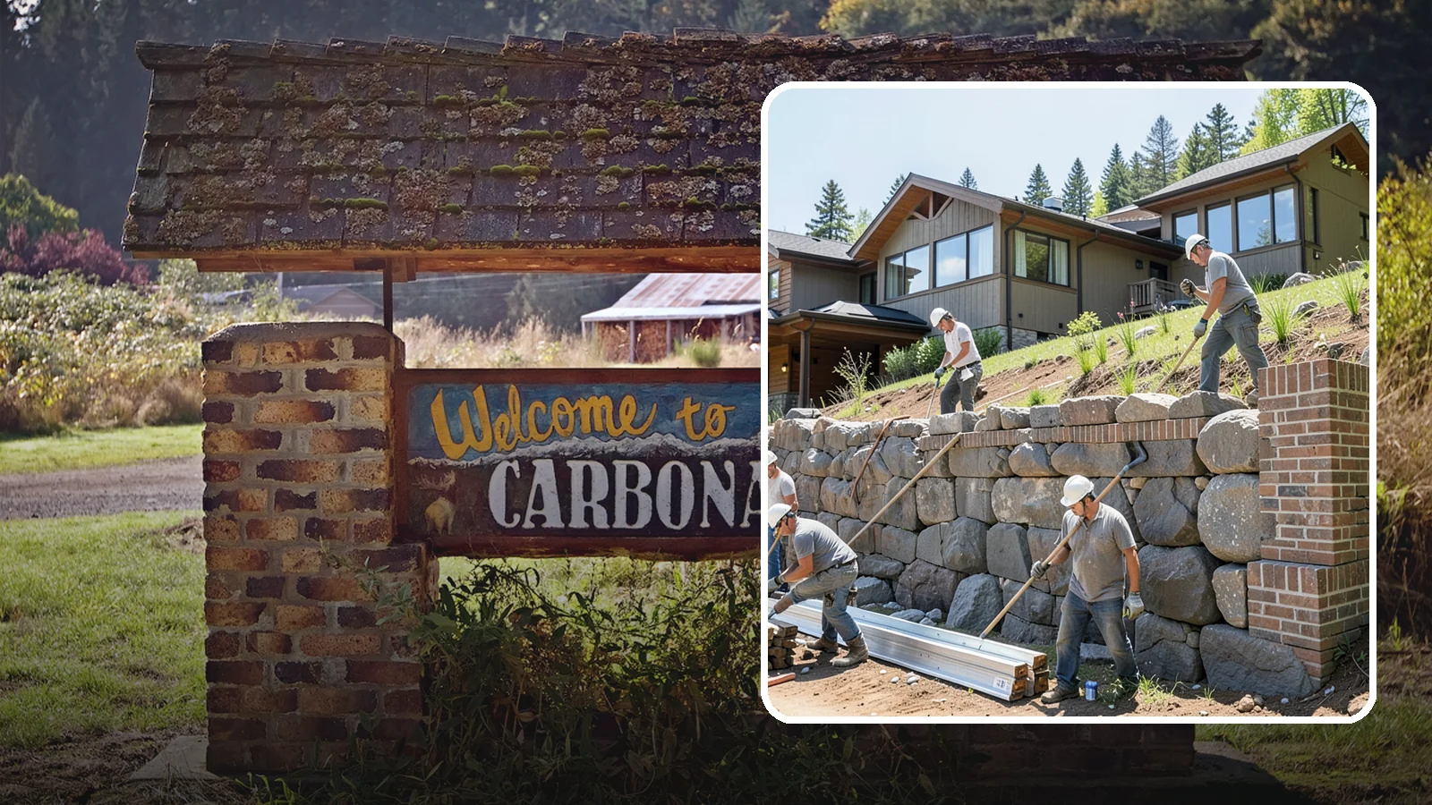 Boulder Retaining Wall in Carbonado, Pierce County, WA - Placing large natural boulders to hold back slope with a rugged, organic look suited to Northwest landscapes.