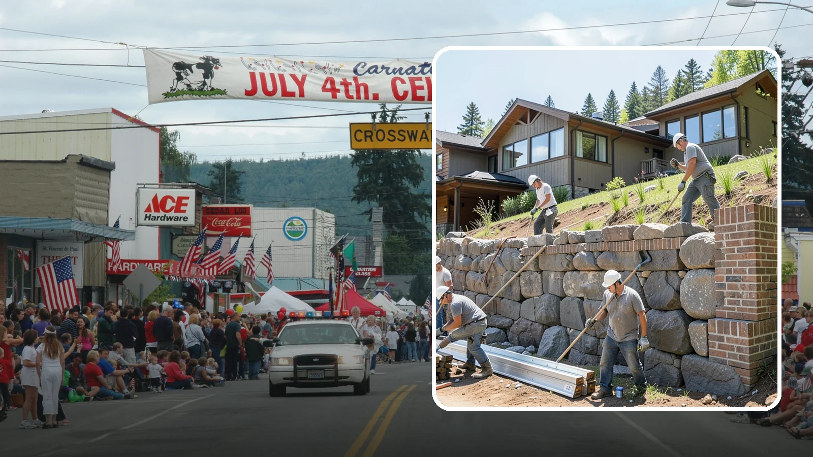 Boulder Retaining Wall in Carnation, King County, WA - Placing large natural boulders to hold back slope with a rugged, organic look suited to Northwest landscapes.