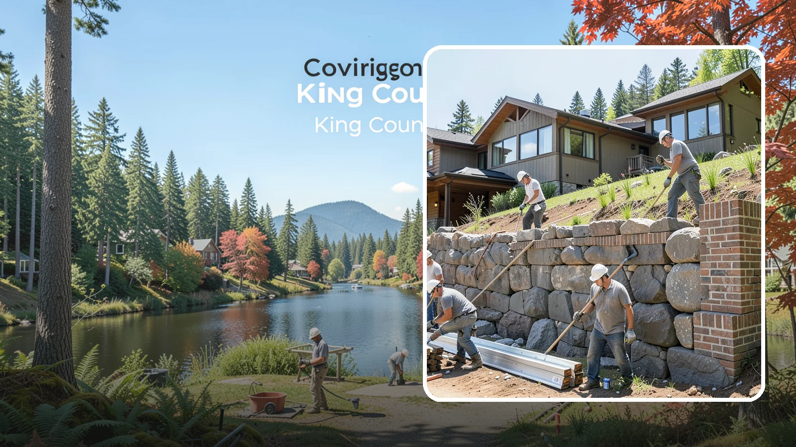 Boulder Retaining Wall in Covington, King County, WA - Placing large natural boulders to hold back slope with a rugged, organic look suited to Northwest landscapes.