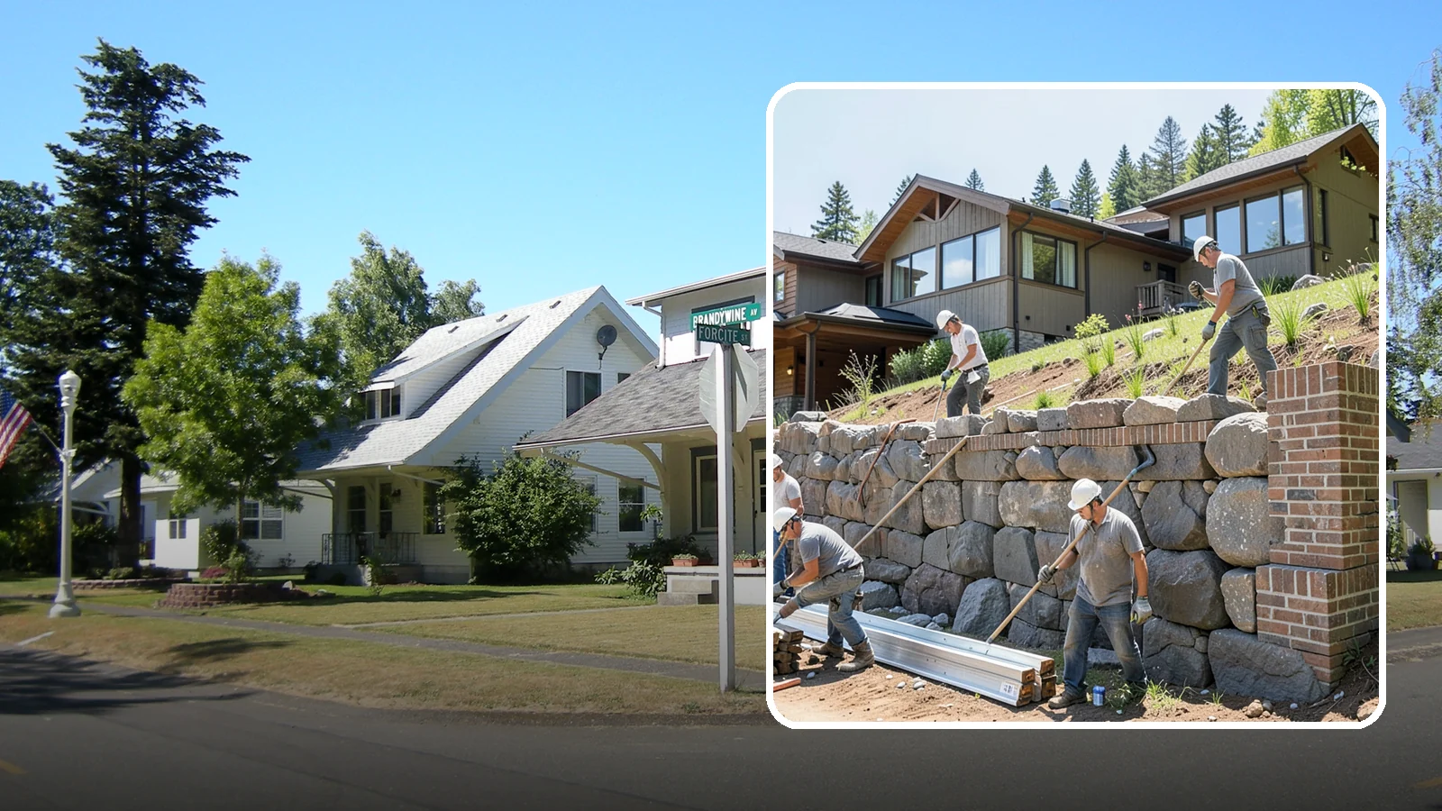 Boulder Retaining Wall in DuPont, Pierce County, WA - Placing large natural boulders to hold back slope with a rugged, organic look suited to Northwest landscapes.