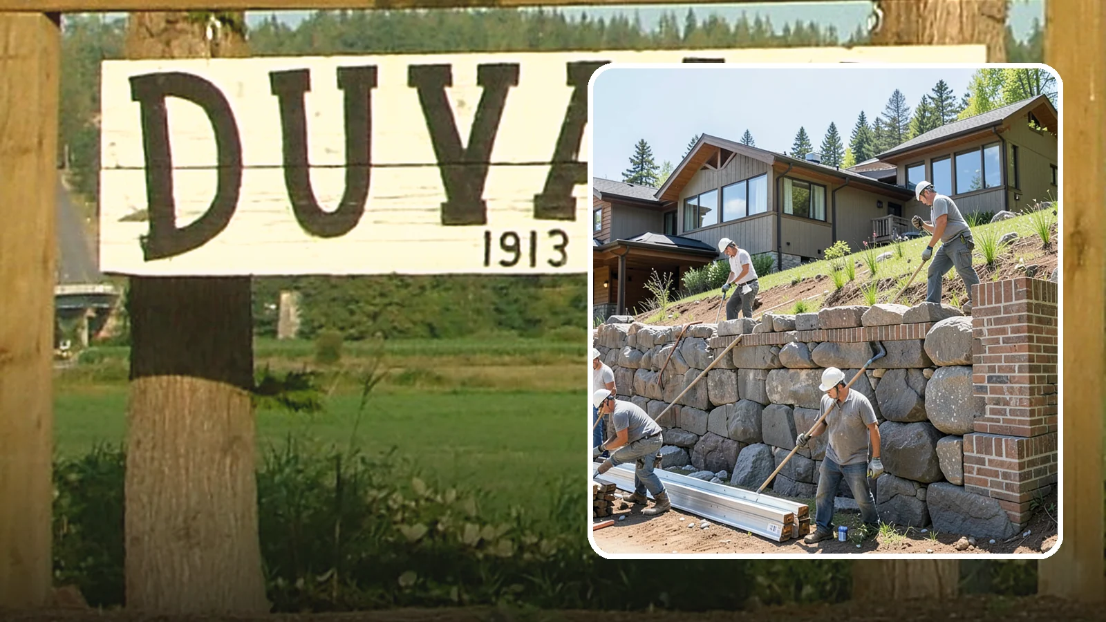 Boulder Retaining Wall in Duvall, King County, WA - Placing large natural boulders to hold back slope with a rugged, organic look suited to Northwest landscapes.