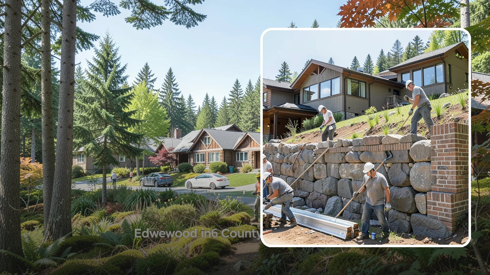 Boulder Retaining Wall in Edgewood, Pierce County, WA - Placing large natural boulders to hold back slope with a rugged, organic look suited to Northwest landscapes.
