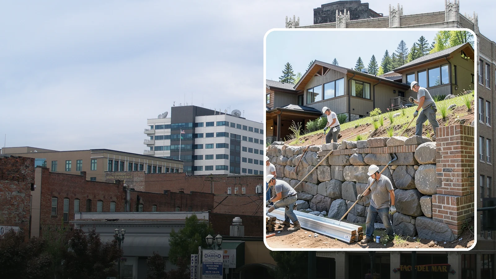 Boulder Retaining Wall in Everett, Snohomish County, WA - Placing large natural boulders to hold back slope with a rugged, organic look suited to Northwest landscapes.
