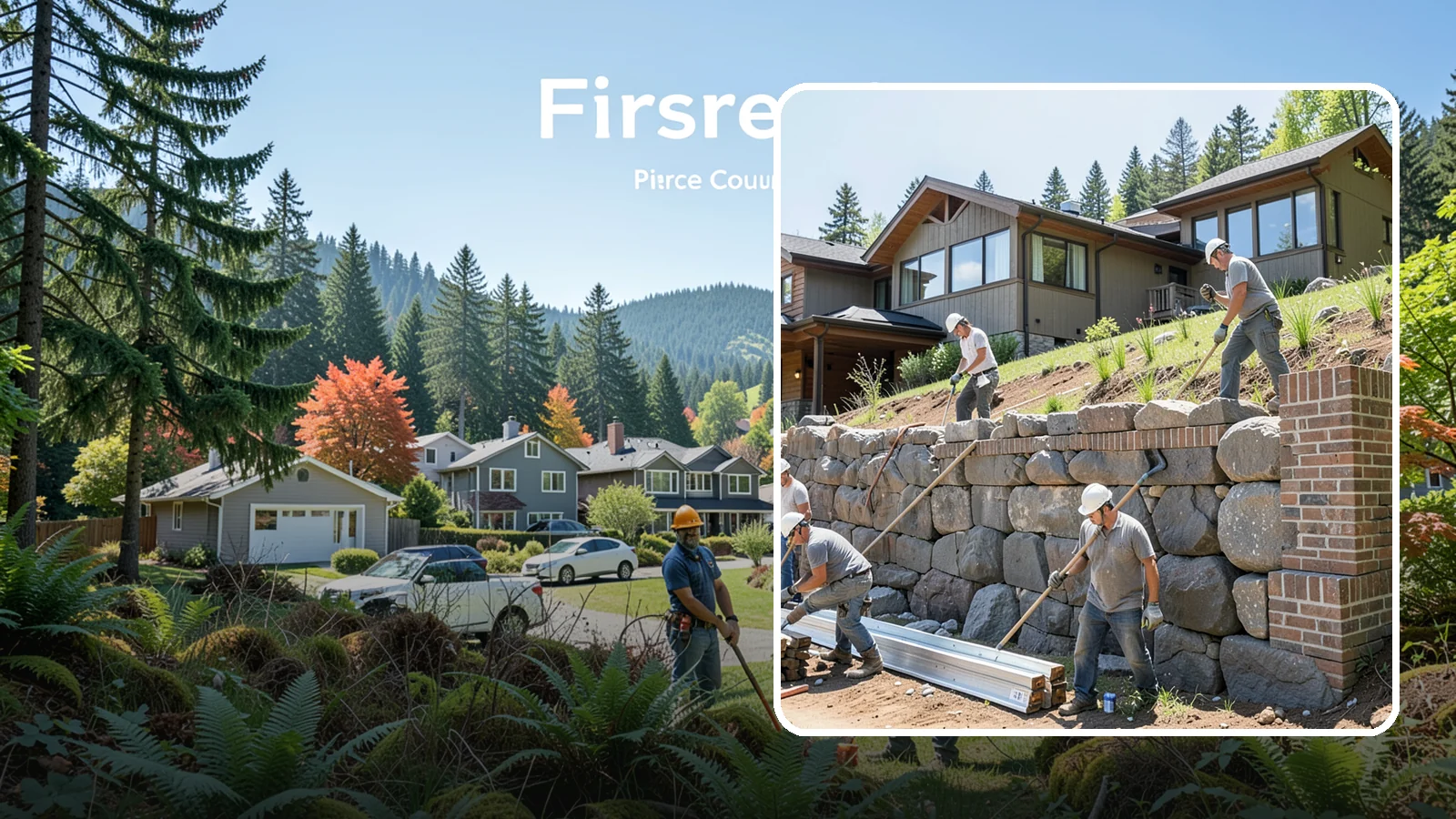 Boulder Retaining Wall in Fircrest, Pierce County, WA - Placing large natural boulders to hold back slope with a rugged, organic look suited to Northwest landscapes.