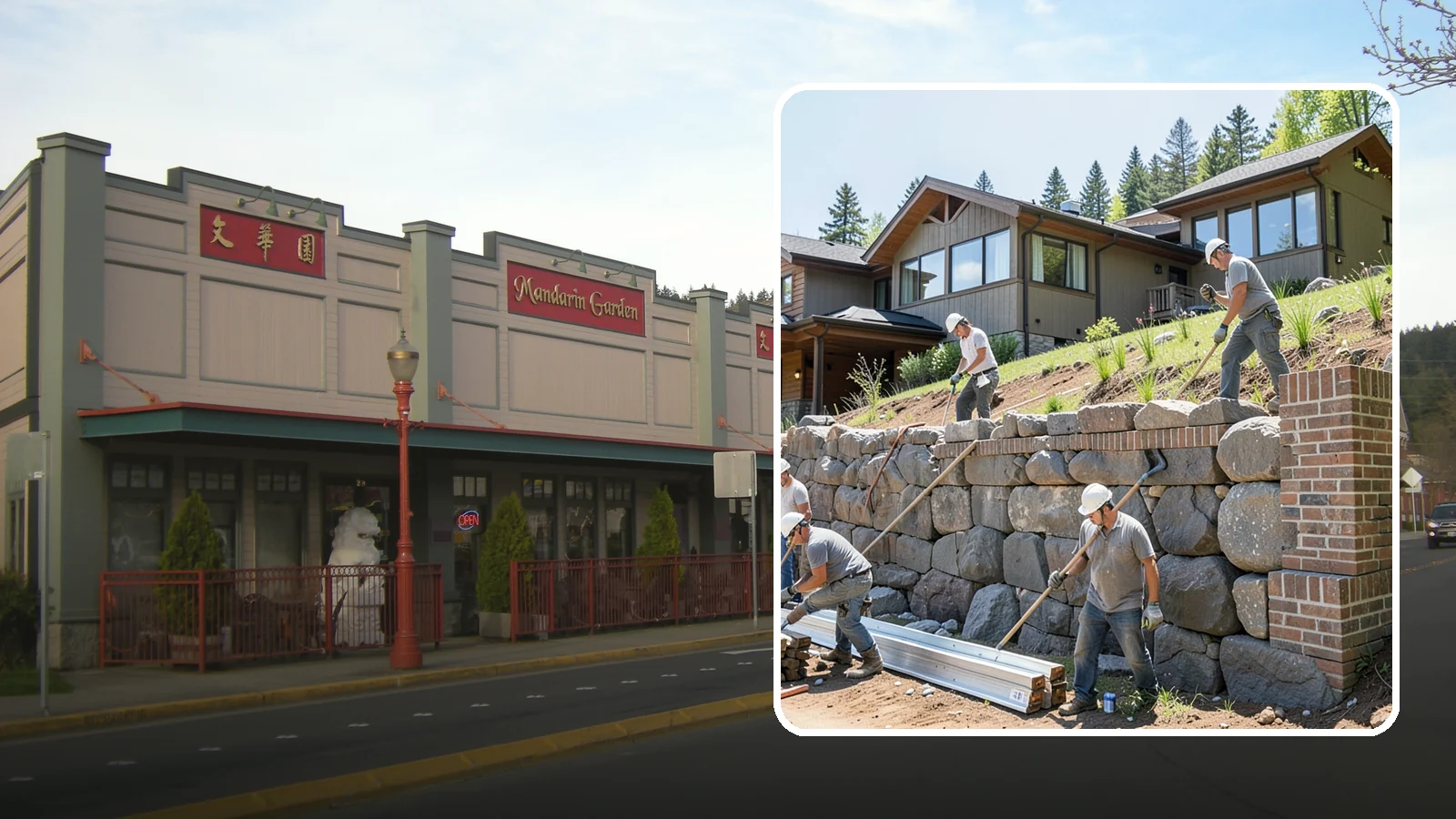 Boulder Retaining Wall in Issaquah, King County, WA - Placing large natural boulders to hold back slope with a rugged, organic look suited to Northwest landscapes.