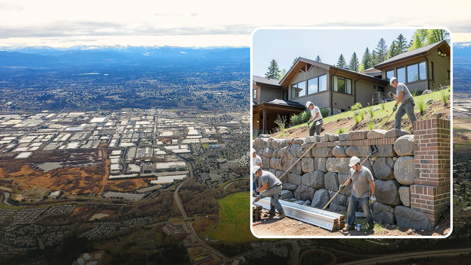 Boulder Retaining Wall in Kent, King County, WA - Placing large natural boulders to hold back slope with a rugged, organic look suited to Northwest landscapes.