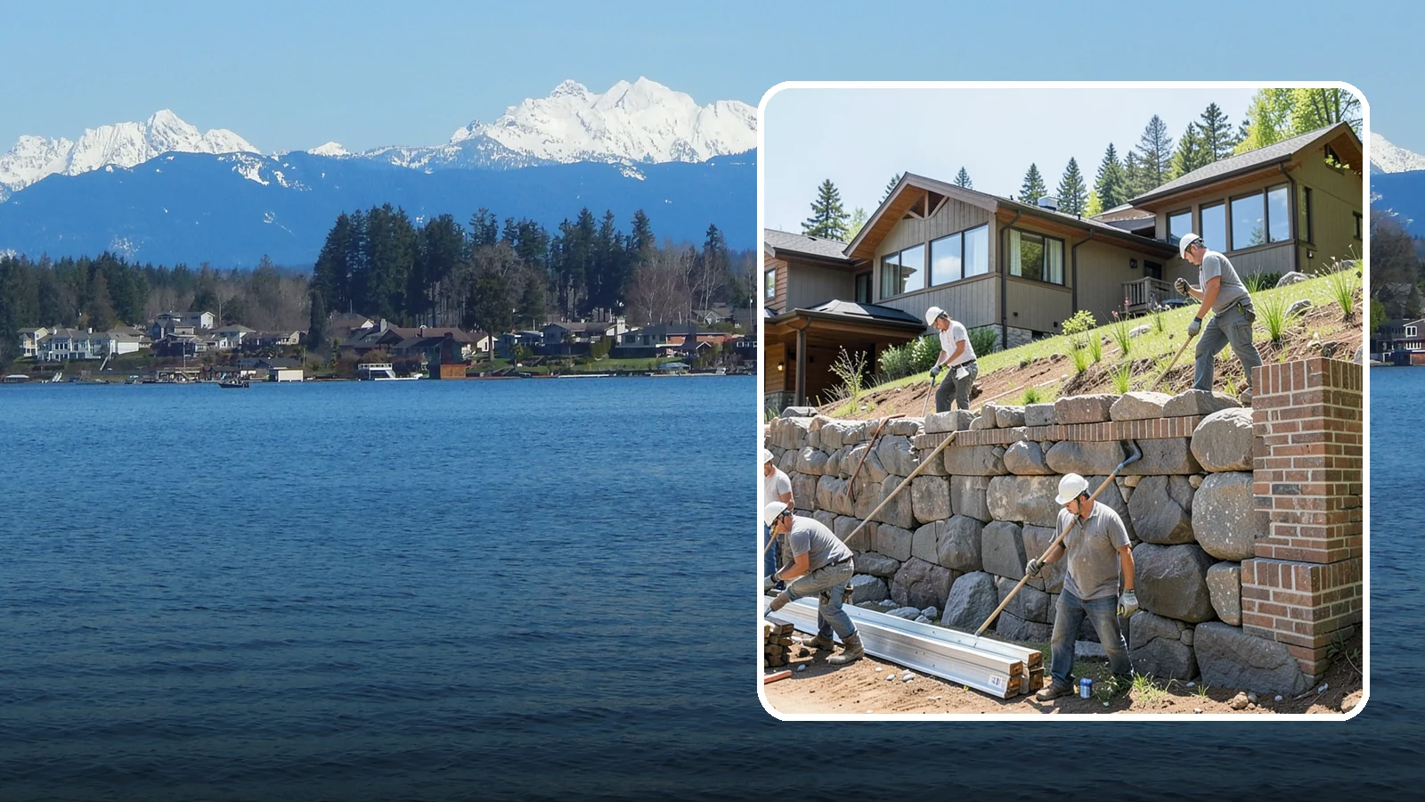 Boulder Retaining Wall in Lake Stevens, Snohomish County, WA - Placing large natural boulders to hold back slope with a rugged, organic look suited to Northwest landscapes.