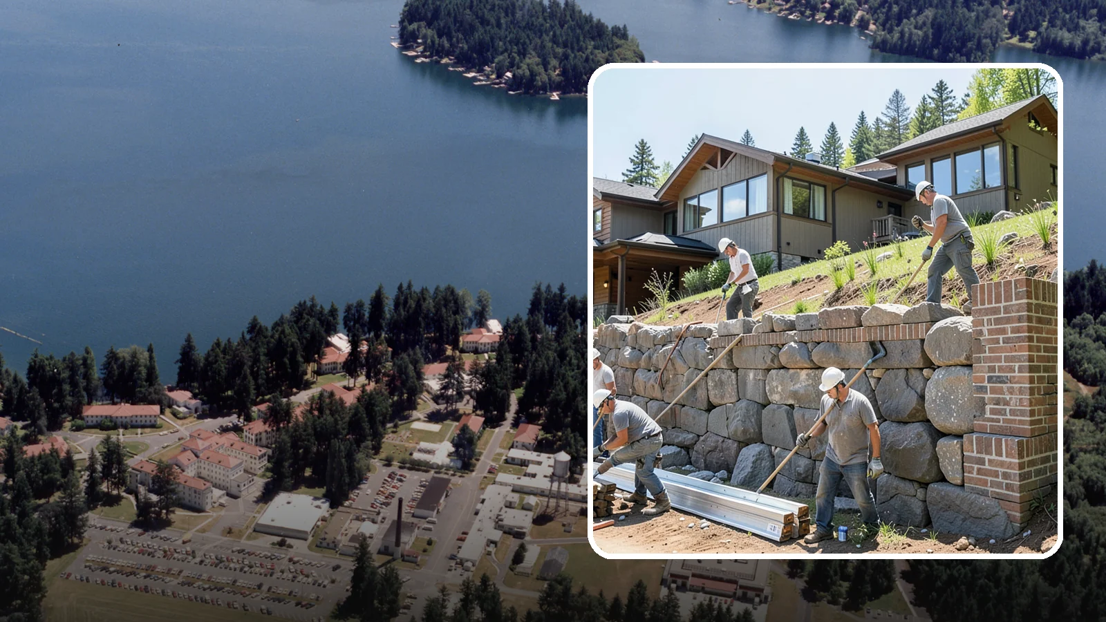 Boulder Retaining Wall in Lakewood, Pierce County, WA - Placing large natural boulders to hold back slope with a rugged, organic look suited to Northwest landscapes.