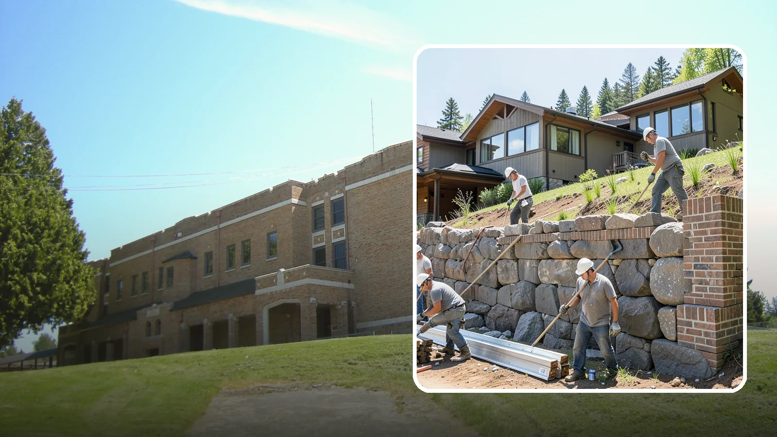 Boulder Retaining Wall in Maple Valley, King County, WA - Placing large natural boulders to hold back slope with a rugged, organic look suited to Northwest landscapes.