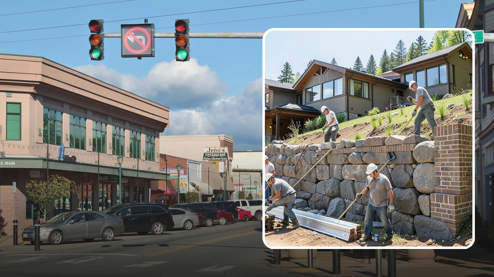 Boulder Retaining Wall in Monroe, Snohomish County, WA - Placing large natural boulders to hold back slope with a rugged, organic look suited to Northwest landscapes.