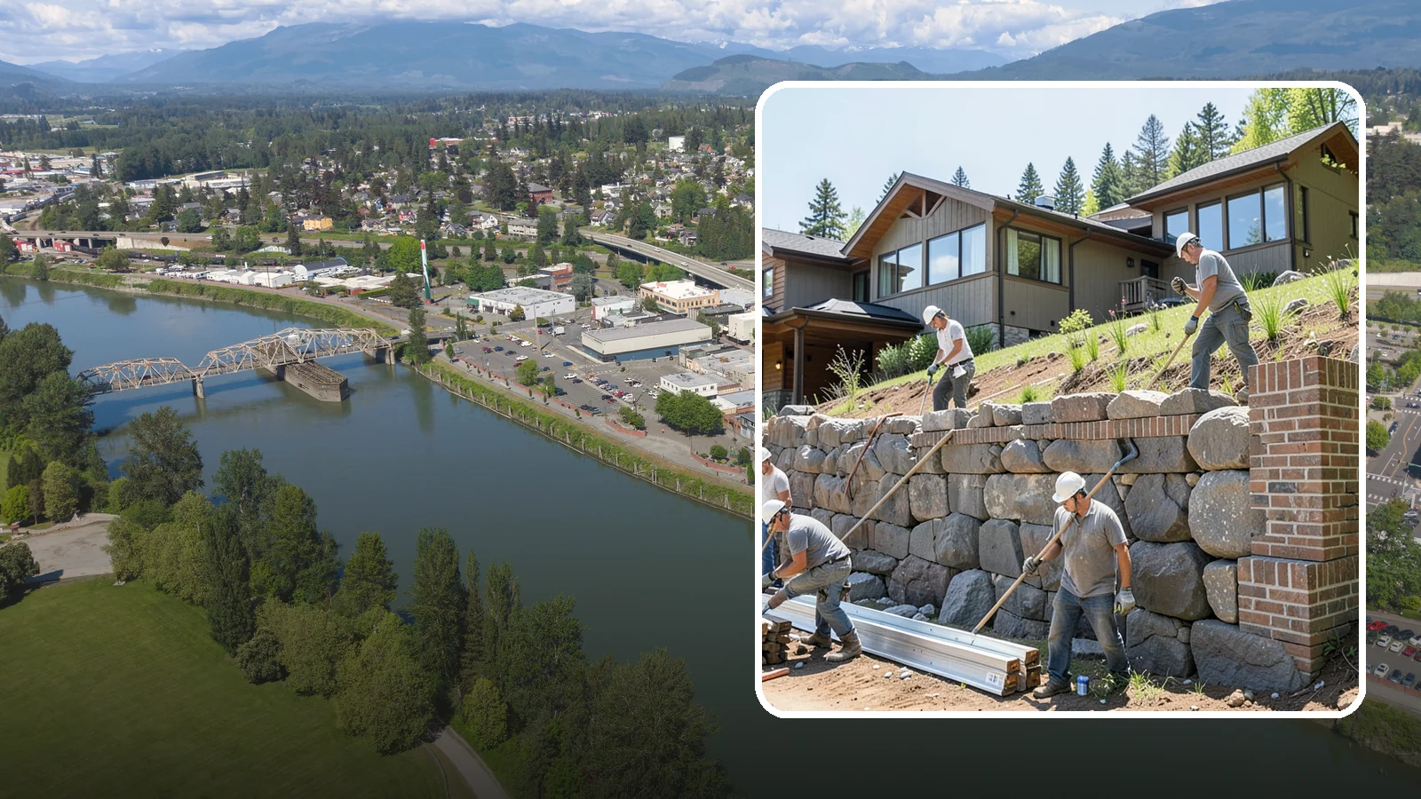 Boulder Retaining Wall in Mount Vernon, Skagit County, WA - Placing large natural boulders to hold back slope with a rugged, organic look suited to Northwest landscapes.