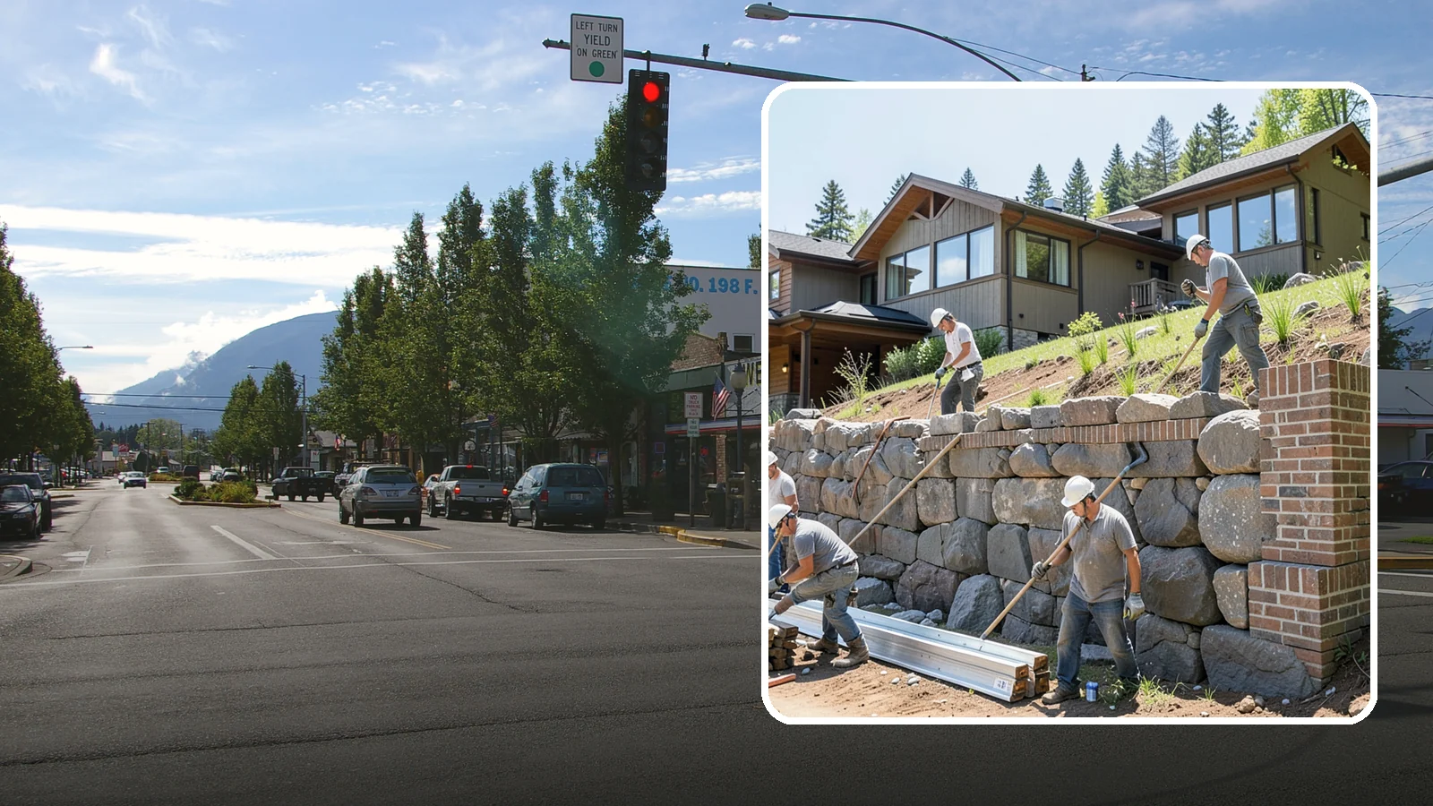 Boulder Retaining Wall in North Bend, King County, WA - Placing large natural boulders to hold back slope with a rugged, organic look suited to Northwest landscapes.