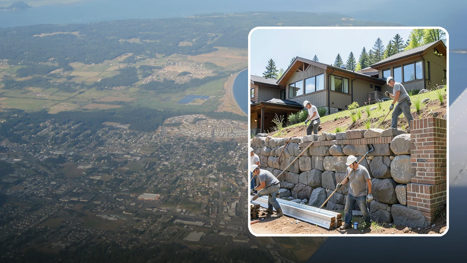 Boulder Retaining Wall in Oak Harbor, Island County, WA - Placing large natural boulders to hold back slope with a rugged, organic look suited to Northwest landscapes.
