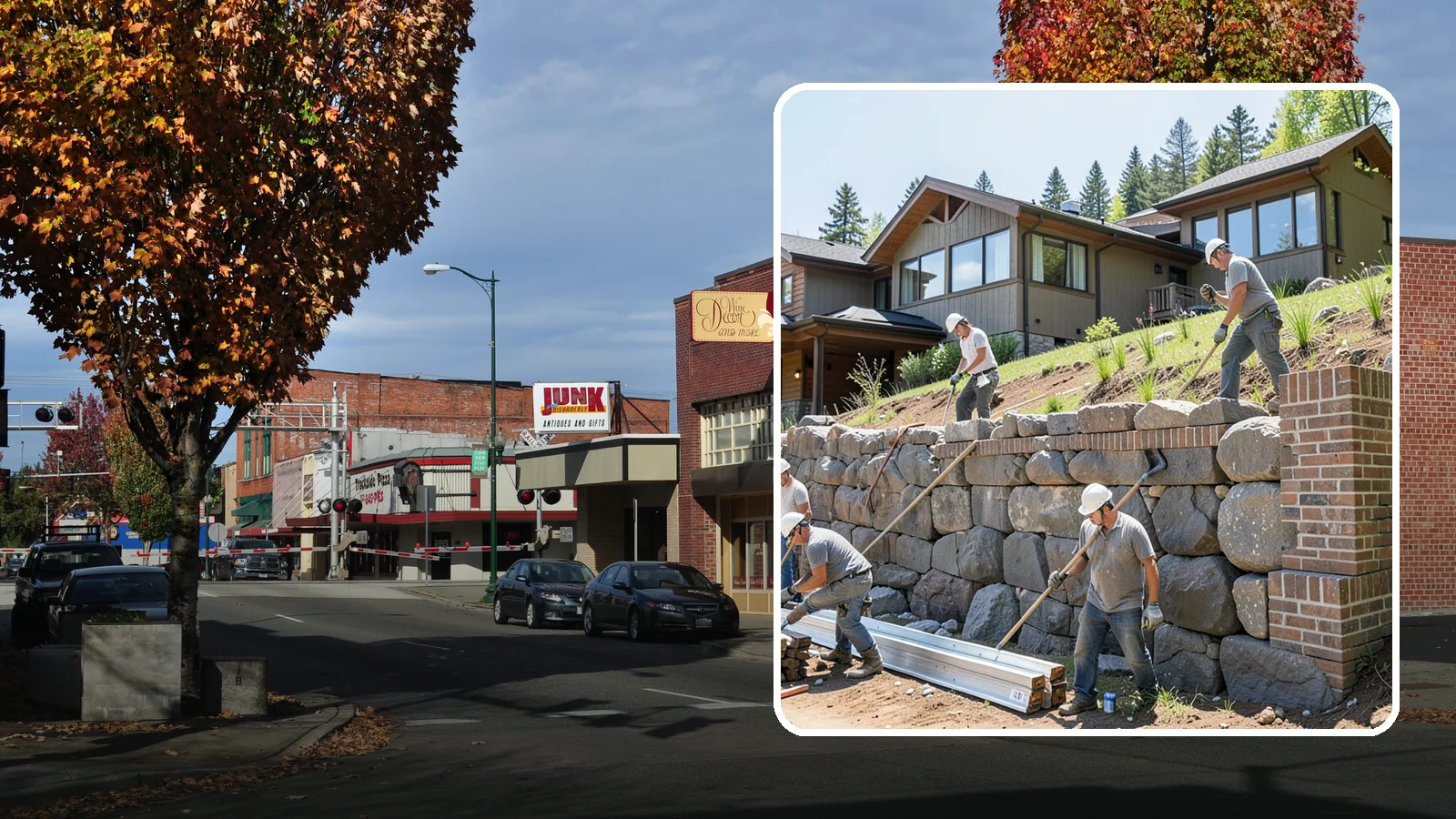 Boulder Retaining Wall in Puyallup, Pierce County, WA - Placing large natural boulders to hold back slope with a rugged, organic look suited to Northwest landscapes.