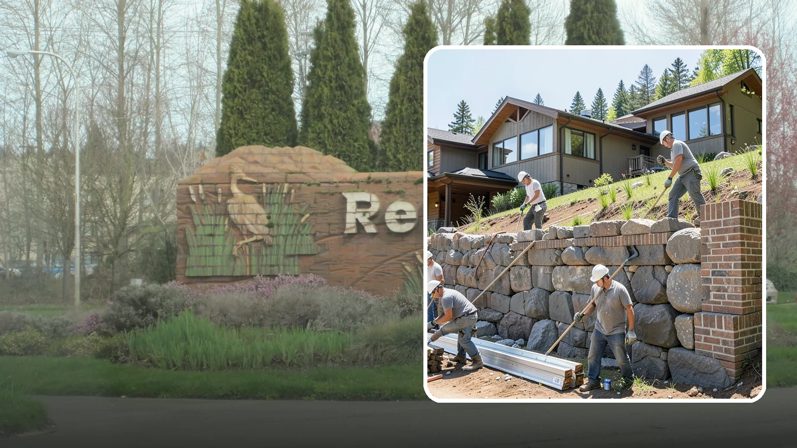 Boulder Retaining Wall in Renton, King County, WA - Placing large natural boulders to hold back slope with a rugged, organic look suited to Northwest landscapes.