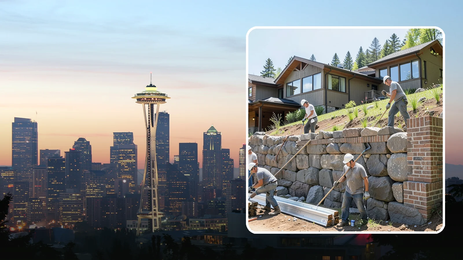 Boulder Retaining Wall in Seattle, King County, WA - Placing large natural boulders to hold back slope with a rugged, organic look suited to Northwest landscapes.