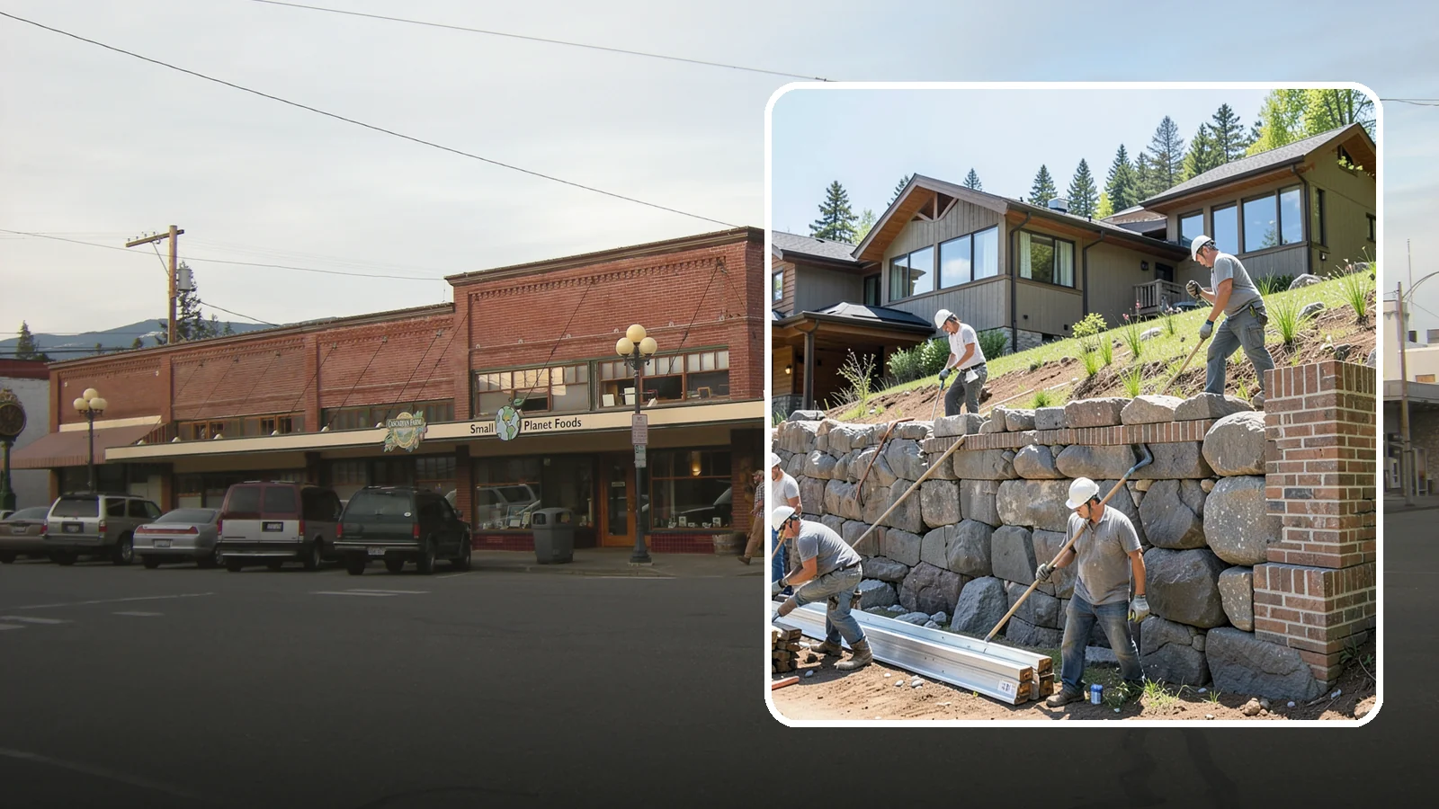 Boulder Retaining Wall in Sedro-Woolley, Skagit County, WA - Placing large natural boulders to hold back slope with a rugged, organic look suited to Northwest landscapes.