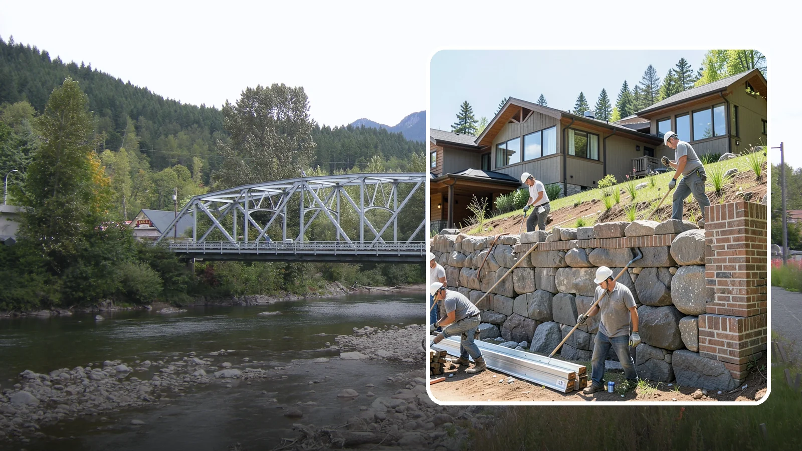 Boulder Retaining Wall in Skykomish, King County, WA - Placing large natural boulders to hold back slope with a rugged, organic look suited to Northwest landscapes.
