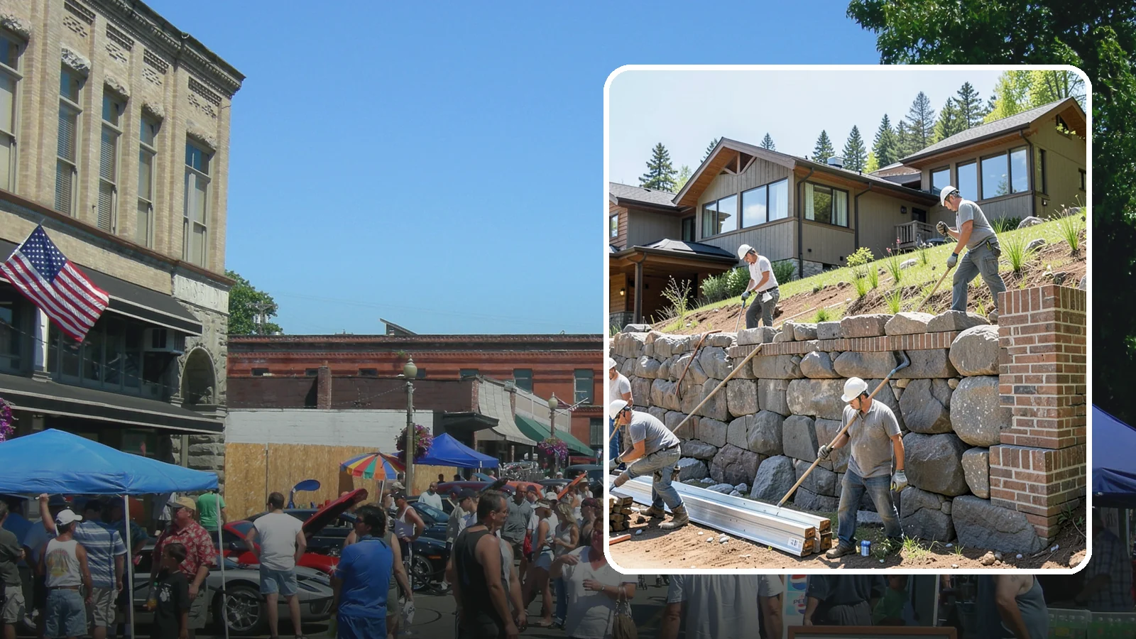 Boulder Retaining Wall in Snohomish, Snohomish County, WA - Placing large natural boulders to hold back slope with a rugged, organic look suited to Northwest landscapes.