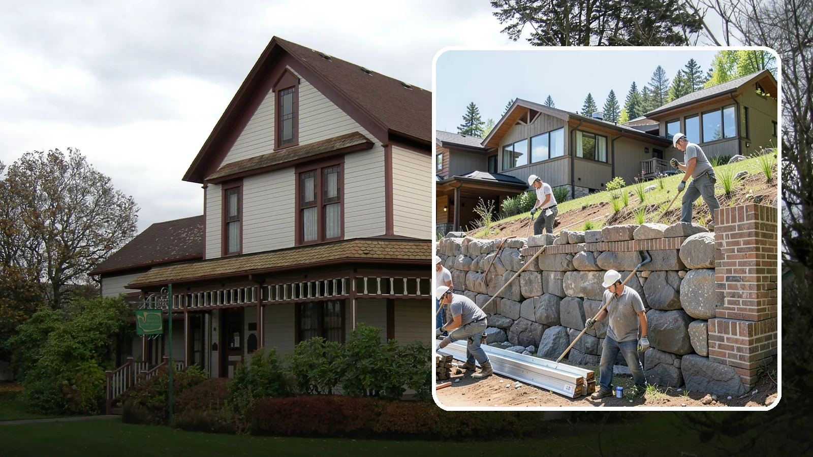 Boulder Retaining Wall in Sumner, Pierce County, WA - Placing large natural boulders to hold back slope with a rugged, organic look suited to Northwest landscapes.