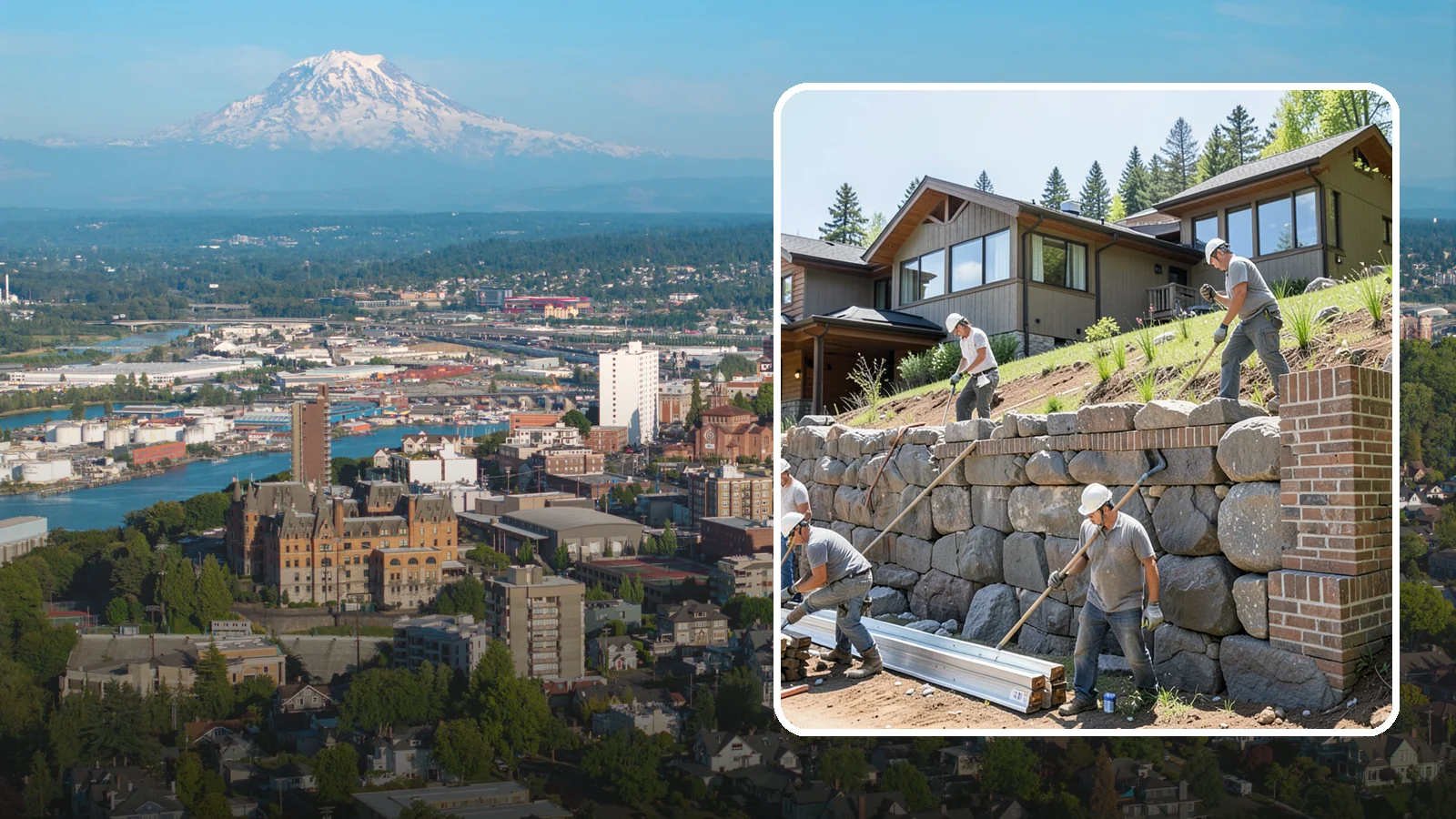 Boulder Retaining Wall in Tacoma, Pierce County, WA - Placing large natural boulders to hold back slope with a rugged, organic look suited to Northwest landscapes.