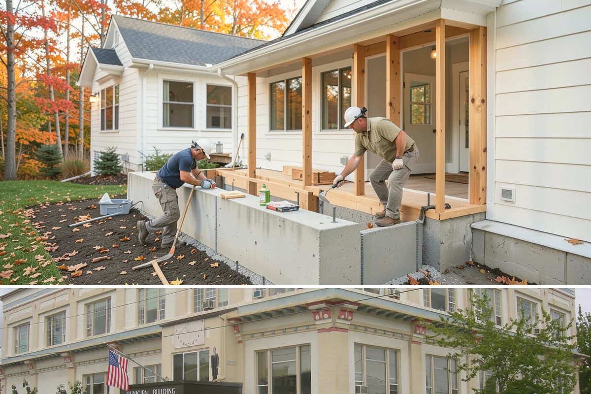 Bow Window Installation in Anacortes, Skagit County, WA - We favor drier weather for bow window installs since the wall and new roof are temporarily exposed.