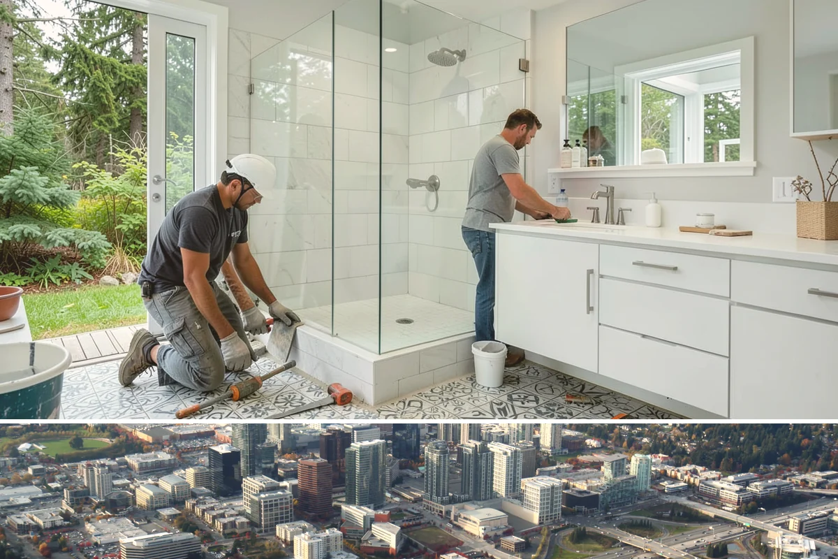 Bow Window Installation in Bellevue, King County, WA - We favor drier weather for bow window installs since the wall and new roof are temporarily exposed.
