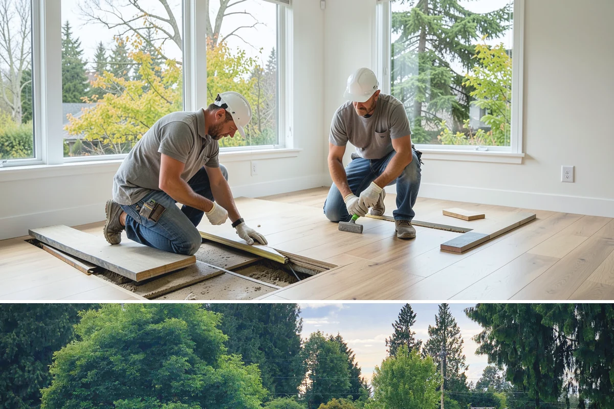 Bow Window Installation in Bonney Lake, Pierce County, WA - We favor drier weather for bow window installs since the wall and new roof are temporarily exposed.