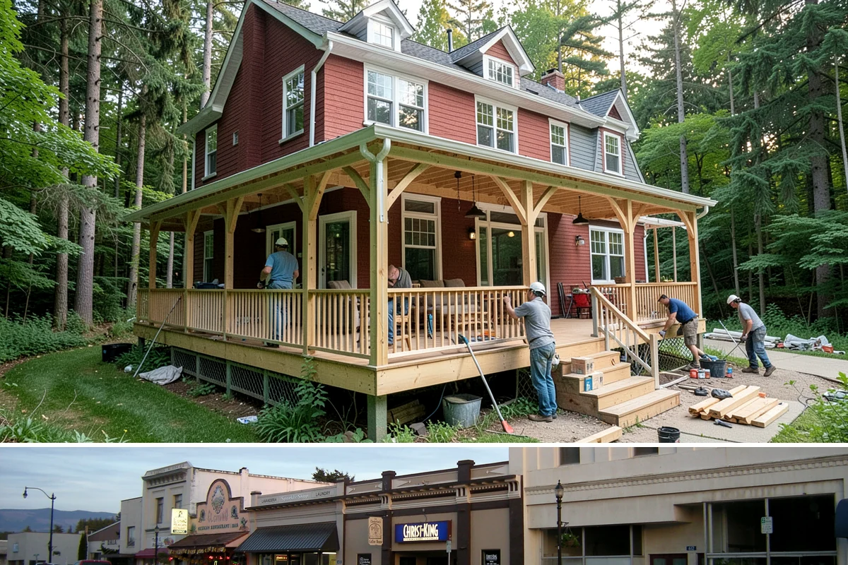 Bow Window Installation in Burlington, Skagit County, WA - We favor drier weather for bow window installs since the wall and new roof are temporarily exposed.