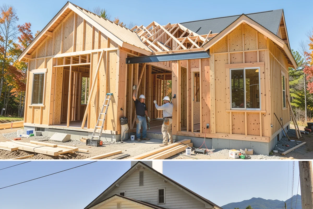 Bow Window Installation in Concrete, Skagit County, WA - We favor drier weather for bow window installs since the wall and new roof are temporarily exposed.