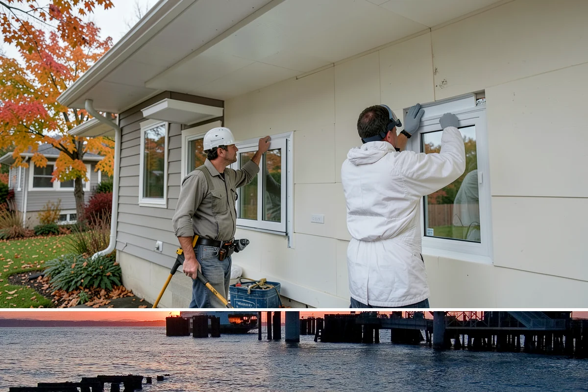 Bow Window Installation in Edmonds, Snohomish County, WA - We favor drier weather for bow window installs since the wall and new roof are temporarily exposed.