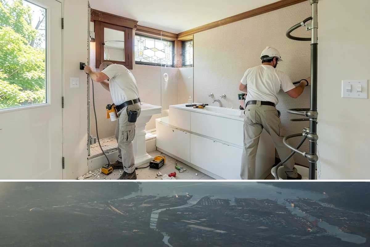 Bow Window Installation in Fife, Pierce County, WA - We favor drier weather for bow window installs since the wall and new roof are temporarily exposed.
