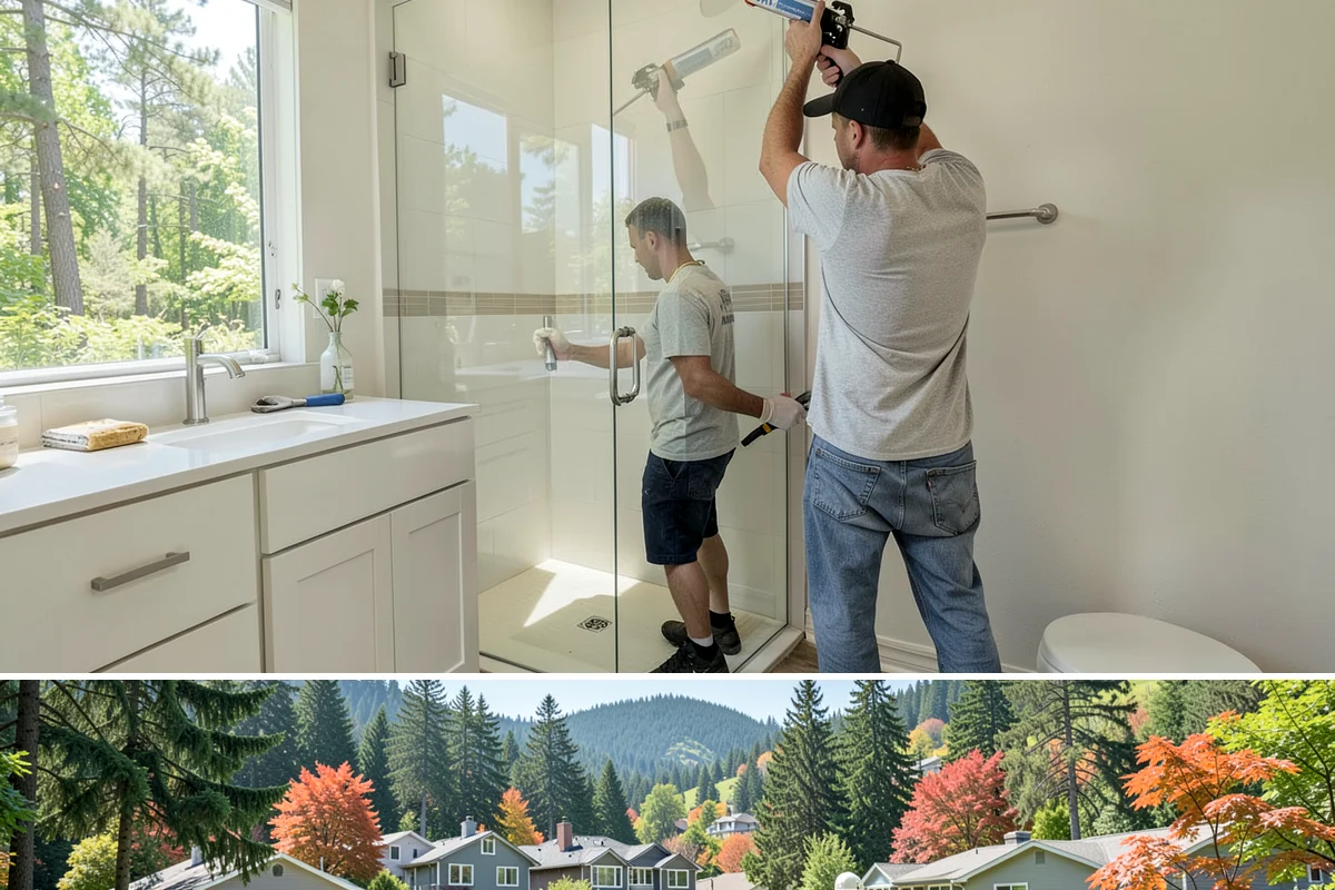 Bow Window Installation in Fircrest, Pierce County, WA - We favor drier weather for bow window installs since the wall and new roof are temporarily exposed.