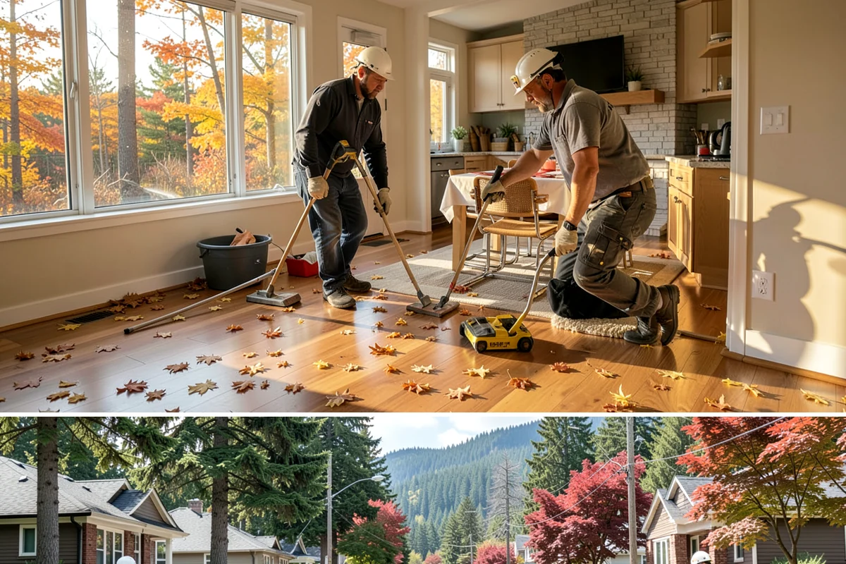 Bow Window Installation in Hunts Point, King County, WA - We favor drier weather for bow window installs since the wall and new roof are temporarily exposed.