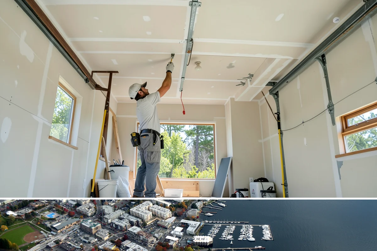 Bow Window Installation in Kirkland, King County, WA - We favor drier weather for bow window installs since the wall and new roof are temporarily exposed.