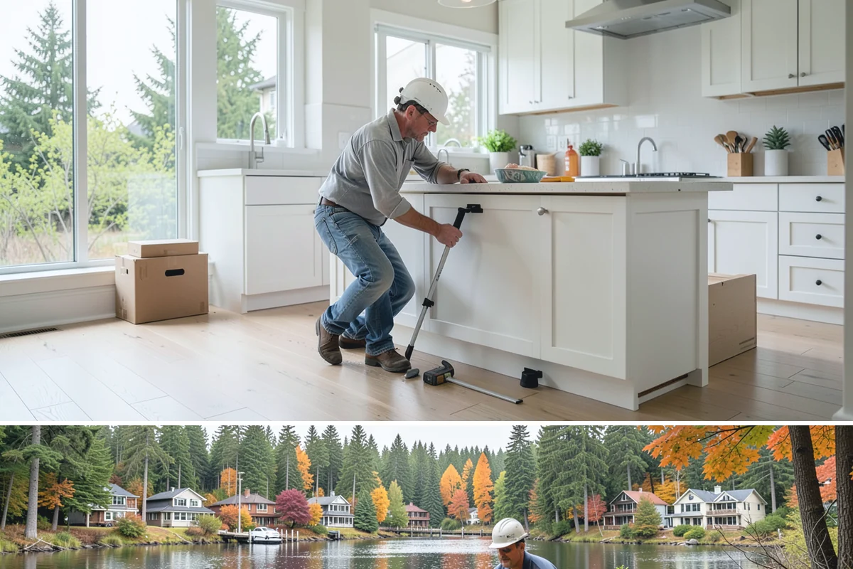 Bow Window Installation in La Conner, Skagit County, WA - We favor drier weather for bow window installs since the wall and new roof are temporarily exposed.