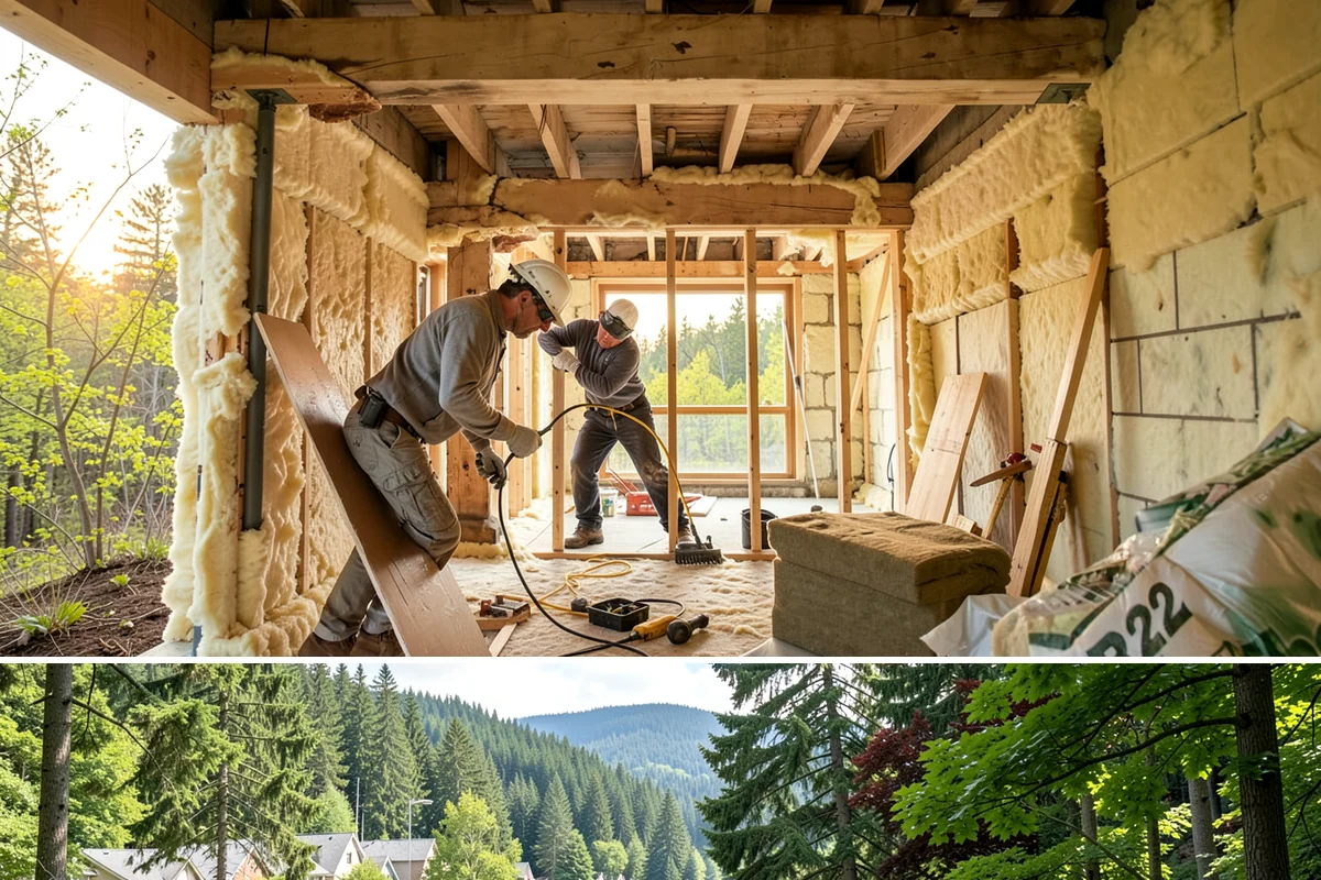 Bow Window Installation in Lake Forest Park, King County, WA - We favor drier weather for bow window installs since the wall and new roof are temporarily exposed.