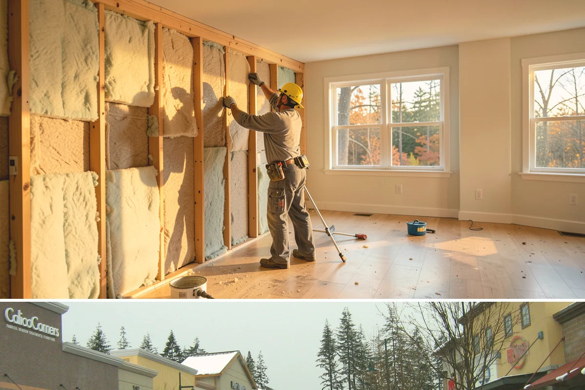 Bow Window Installation in Mill Creek, Snohomish County, WA - We favor drier weather for bow window installs since the wall and new roof are temporarily exposed.